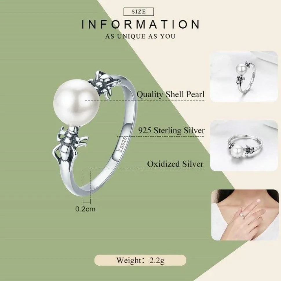 Spider and Pearl Earrings and Ring in Sterling Silver, Adorable!