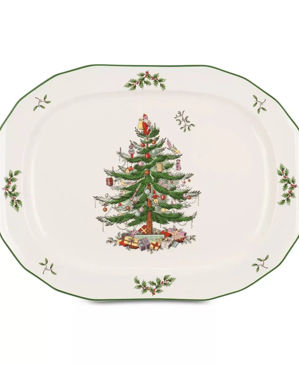 Spode Christmas Tree 14" Oval Platter Porcelain Dishwasher, microwave and freezer safe Imported