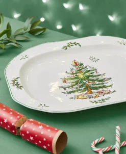 Spode Christmas Tree 14" Oval Platter Porcelain Dishwasher, microwave and freezer safe Imported