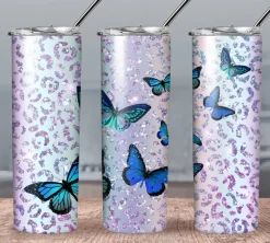 Spring Butterfly Skinny Tumbler Leopard Print and Glitter!