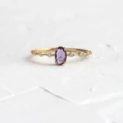 Stackable Amethyst CZ Sterling Silver Ring-Dainty, Feminine