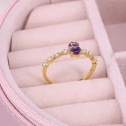 Stackable Amethyst CZ Sterling Silver Ring-Dainty, Feminine