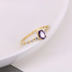 Stackable Amethyst CZ Sterling Silver Ring-Dainty, Feminine