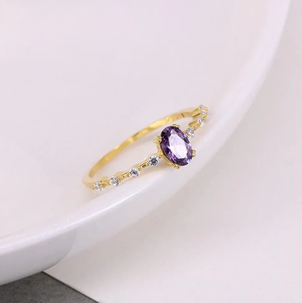 Stackable Amethyst CZ Sterling Silver Ring-Dainty, Feminine