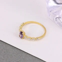 Stackable Amethyst CZ Sterling Silver Ring-Dainty, Feminine