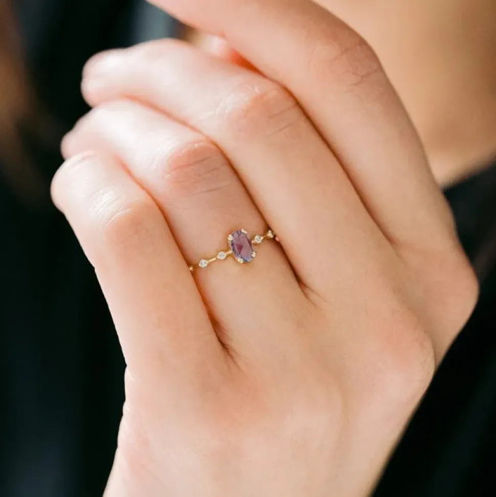 Stackable Amethyst CZ Sterling Silver Ring-Dainty, Feminine