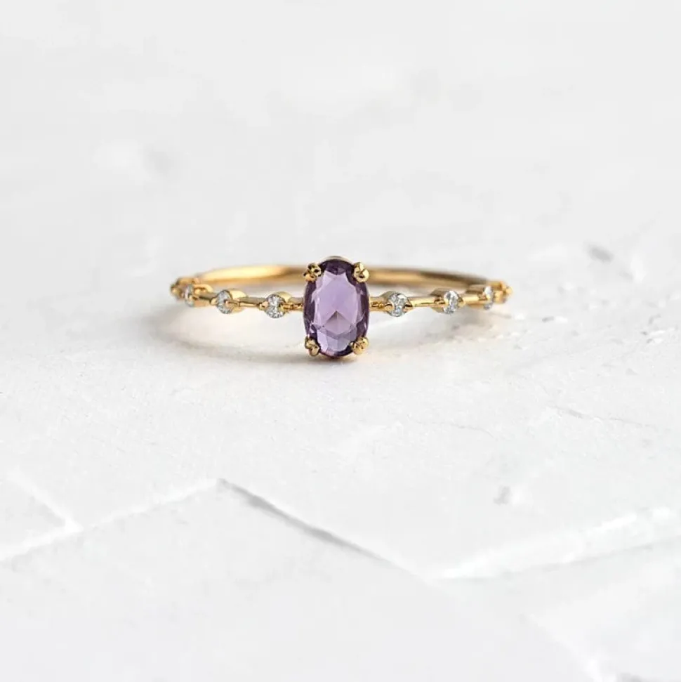 Stackable Amethyst CZ Sterling Silver Ring-Dainty, Feminine