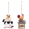 Stacked Farm Animal Ornaments Pig Cow Rooster & Bless Our Farm Rooster