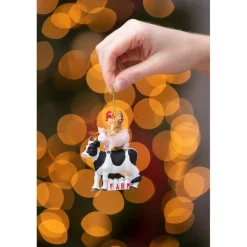 Stacked Farm Animal Ornaments Pig Cow Rooster & Bless Our Farm Rooster