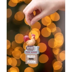 Stacked Farm Animal Ornaments Pig Cow Rooster & Bless Our Farm Rooster