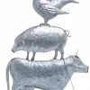 Stacked Farm Animals Standing Decor-Tin Pig, Cow, Chicken