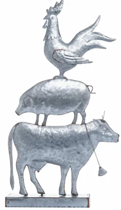 Stacked Farm Animals Standing Decor-Tin Pig, Cow, Chicken