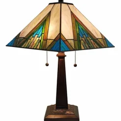 Stained Glass Handcrafted Pyramid Style Two Light Table Lamp
