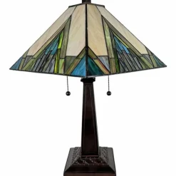 Stained Glass Handcrafted Pyramid Style Two Light Table Lamp