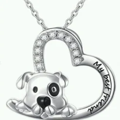 Sterling Silver "Best Friend" Dog in Heart Necklace for Pet Lovers