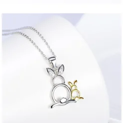 Sterling Silver Bunny Rabbit Necklace with Pair of CUTE Rabbits!