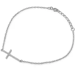Sterling Silver Cross Bracelets with CZ, Rhodium, Rose or Yellow Gold Plated One or Two Strands 7