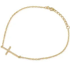 Sterling Silver Cross Bracelets with CZ, Rhodium, Rose or Yellow Gold Plated One or Two Strands 7