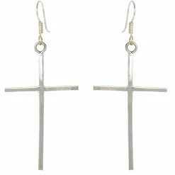 Sterling Silver Cross Drop Earrings Handmade in Mexico