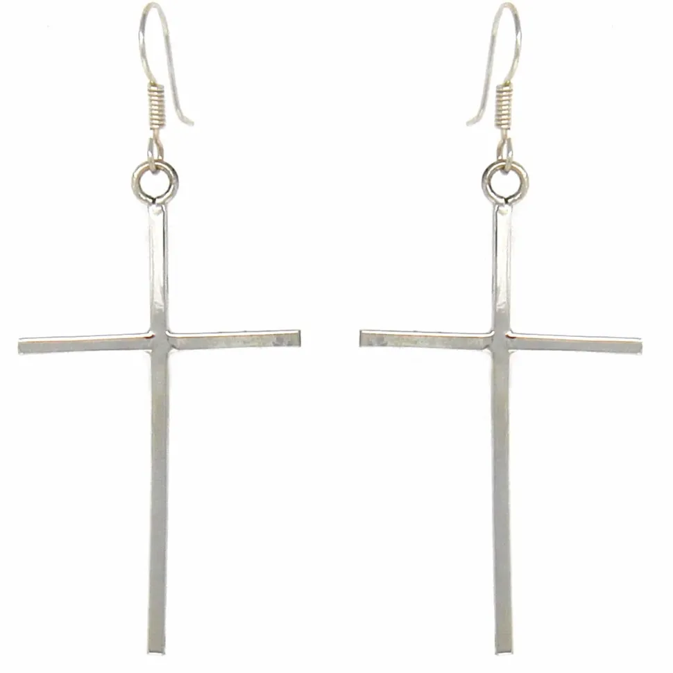 Sterling Silver Cross Drop Earrings Handmade in Mexico