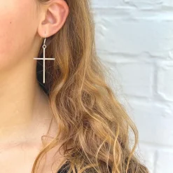 Sterling Silver Cross Drop Earrings Handmade in Mexico