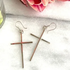 Sterling Silver Cross Drop Earrings Handmade in Mexico