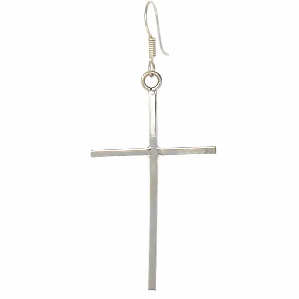 Sterling Silver Cross Drop Earrings Handmade in Mexico