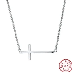 Sterling Silver Cross Necklace-Elegant Sideways Cross