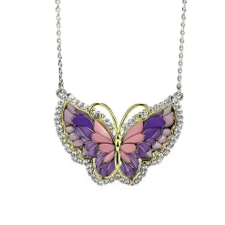 Sterling Silver Enamel Butterfly Necklace with Swarovski Crystal Top of the Line!