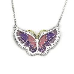 Sterling Silver Enamel Butterfly Necklace with Swarovski Crystal Top of the Line!