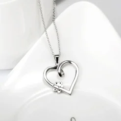 Sterling Silver Heart and Paw Necklace - Pet Jewelry for Pet Lovers