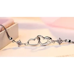 Sterling Silver Heart Bracelets in Clear or Purple CZ, Beautiful Gift!