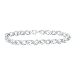 STERLING SILVER ROUND DIAMOND INFINITY BRACELET 1/10 CTTW