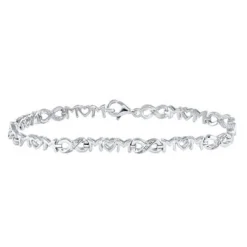 STERLING SILVER ROUND DIAMOND MOM HEART LINK INFINITY BRACELET .03 CTTW