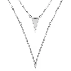 Stunning High End Layered "V" Necklace and Earrings in Sterling Silver with 5A Cubic Zirconia