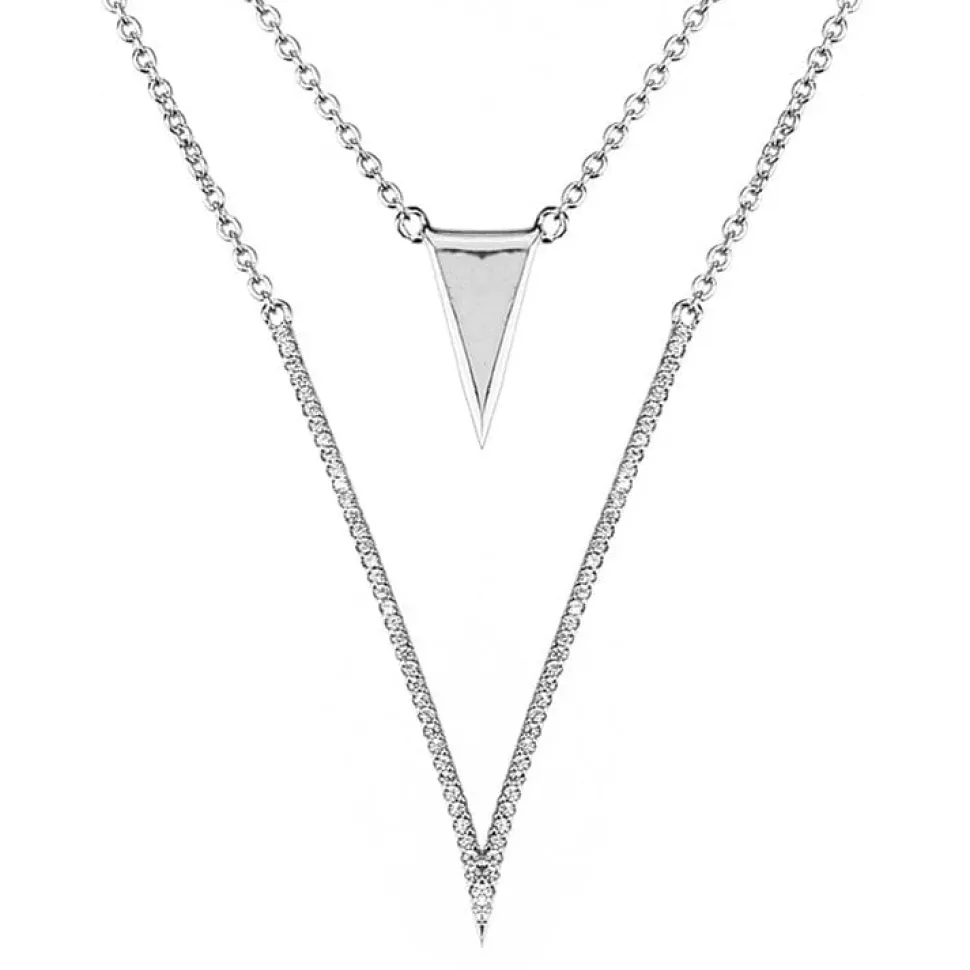 Stunning High End Layered "V" Necklace and Earrings in Sterling Silver with 5A Cubic Zirconia