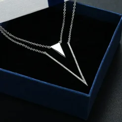 Stunning High End Layered "V" Necklace and Earrings in Sterling Silver with 5A Cubic Zirconia