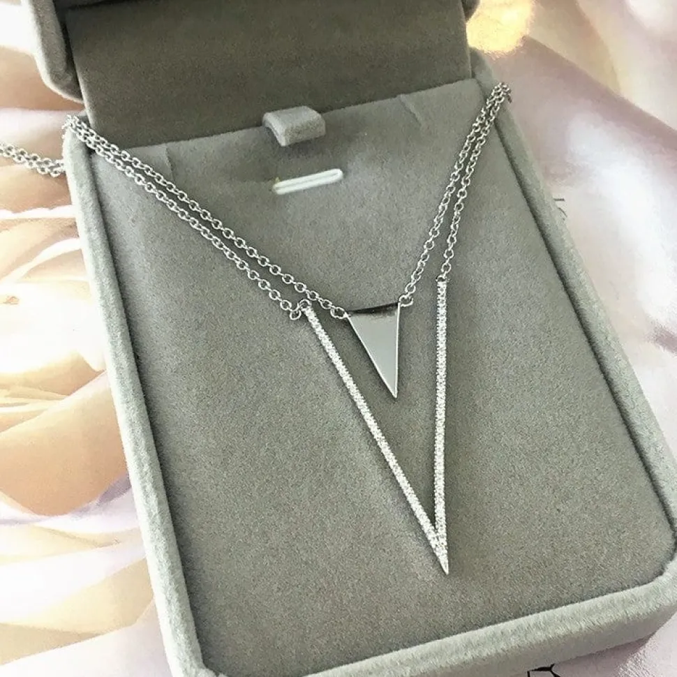 Stunning High End Layered "V" Necklace and Earrings in Sterling Silver with 5A Cubic Zirconia
