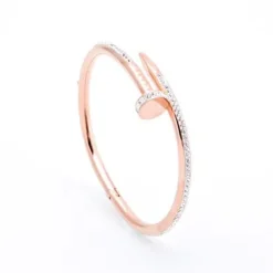 Stunning Nail Bangle Bracelet-Hinged with Cubic Zirconia Stainless Steel, 18K Gold Plated