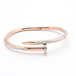 Stunning Nail Bangle Bracelet-Hinged with Cubic Zirconia Stainless Steel, 18K Gold Plated