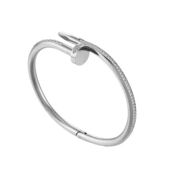 Stunning Nail Bangle Bracelet-Hinged with Cubic Zirconia Stainless Steel, 18K Gold Plated