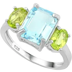 Swiss Baby Blue Topaz & 2ct Peridot Sterling Silver Ring