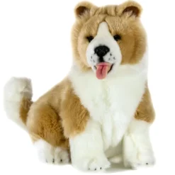 Tan and White Border Collie Sitting Plush Dog 23cm