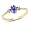 Tanzanite and Diamond 3 Stone Ring in Solid 14K Yellow Gold, So Elegant and Dainty!
