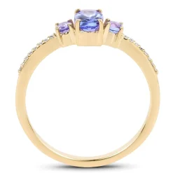 Tanzanite and Diamond 3 Stone Ring in Solid 14K Yellow Gold, So Elegant and Dainty!
