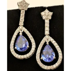 Tanzanite and Diamond Earrings, 14K Gold, Gorgeous and Rare 8ctw Tanzanite & Diamonds in 14K Gold
