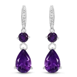 Teardrop Amethyst Topaz Earrings Sterling Silver 6ctw