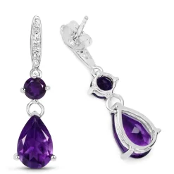 Teardrop Amethyst Topaz Earrings Sterling Silver 6ctw