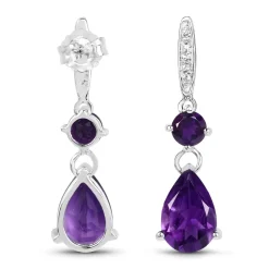 Teardrop Amethyst Topaz Earrings Sterling Silver 6ctw