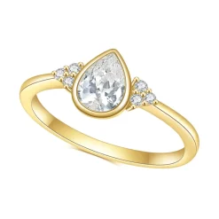 Teardrop with Sidestones Moissanite Bezel Set Ring 14K Gold 1ct Center Stone